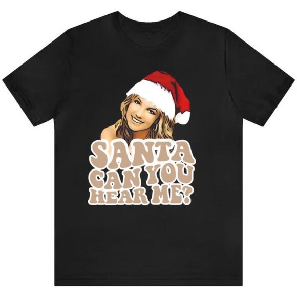 Britney Spears Christmas Santa Hat Xmas Unisex Tee Trendy Holiday Winter Tee - Picture 1 of 2